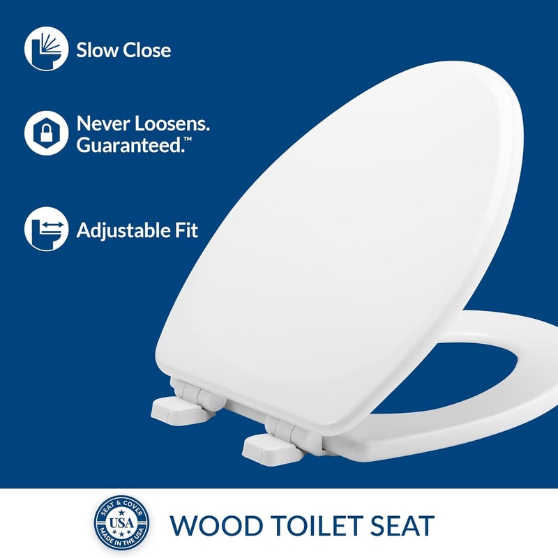 Mayfair Linden Slow Close Toilet Seat, Non Slip Heavy Duty Wood, Easy Install, Elongated, White - Image 2